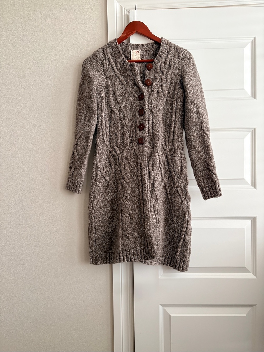 Far Away From Close Anthropologie Wool Cable Knit Sweater Coat Cottagecore M
